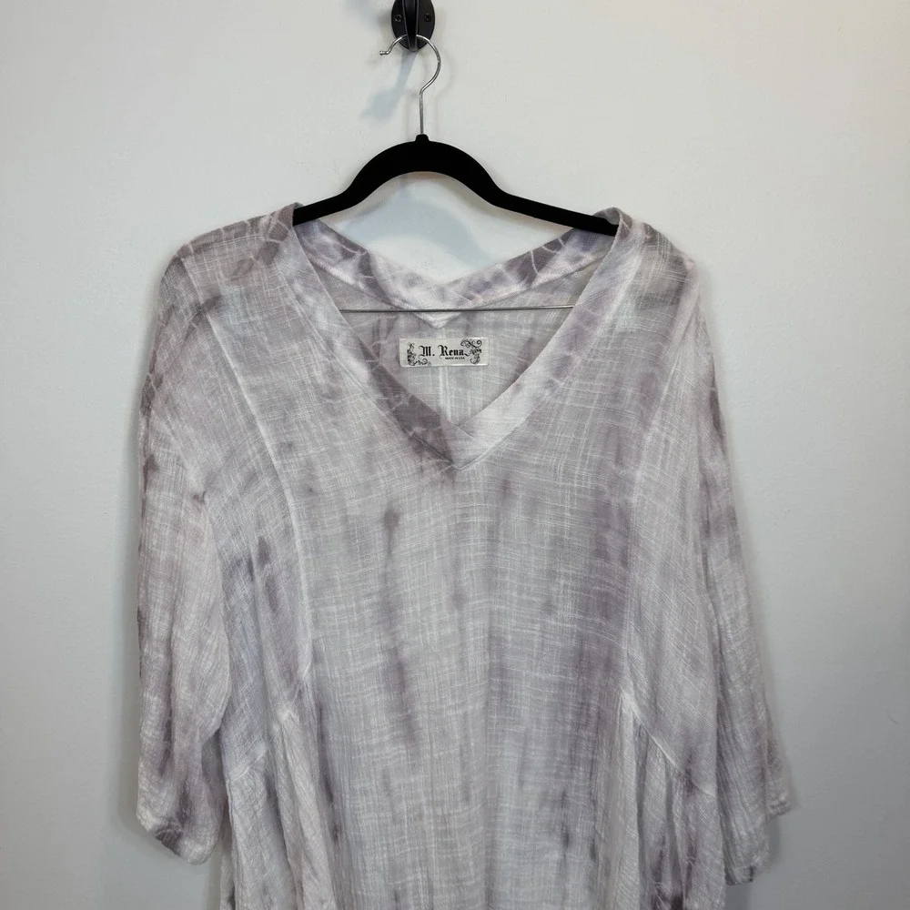 M. Rena Large Tie Dye Tunic Top Gauzy Lightweight Cotton Blend V-Neck - Picture 2 of 9